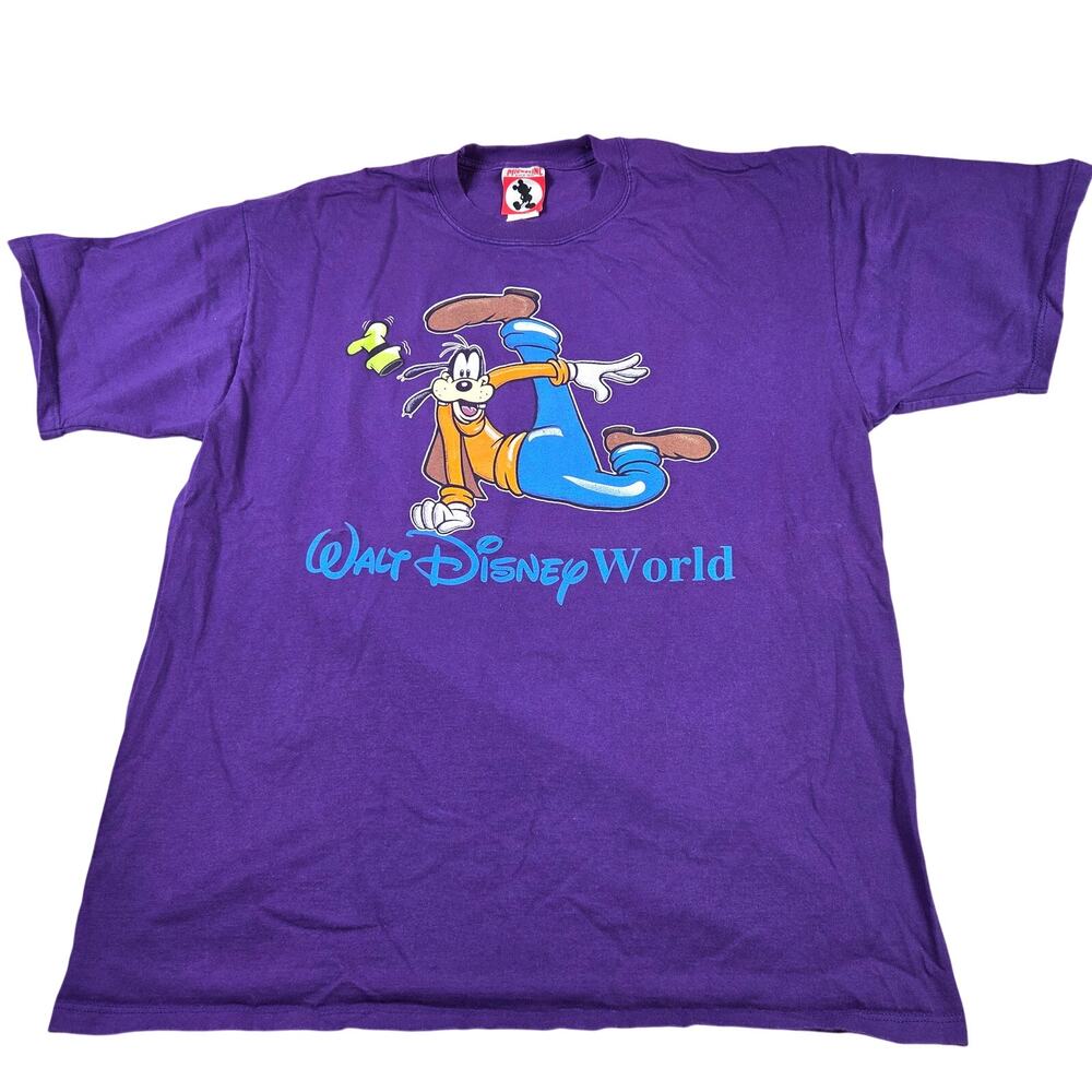 Vintage Walt Disney World Goofy Purple USA Made Mickey Inc T Shirt XL 90s
